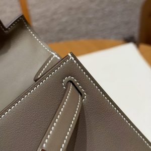 Hermes Kelly Pochette Handmade In Swift Calfskin Leather Silver Hardware 18 Etoupe - Image 8