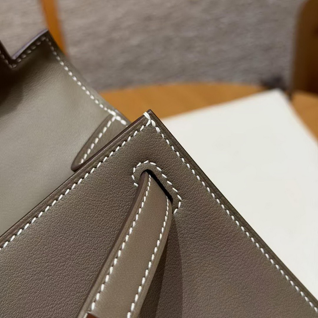 Hermes Kelly Pochette Handmade In Swift Calfskin Leather Silver Hardware 18 Etoupe - Image 8