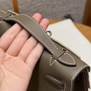 Hermes Kelly Pochette Handmade In Swift Calfskin Leather Silver Hardware 18 Etoupe - Image 5