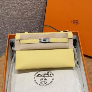 Hermes Kelly Pochette Handmade In Swift Calfskin Leather Silver Hardware 1Z Jaune Poussin