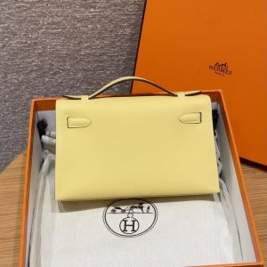 Hermes Kelly Pochette Handmade In Swift Calfskin Leather Silver Hardware 1Z Jaune Poussin - Image 2