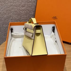 Hermes Kelly Pochette Handmade In Swift Calfskin Leather Silver Hardware 1Z Jaune Poussin - Image 18