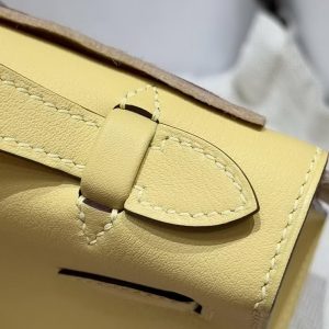 Hermes Kelly Pochette Handmade In Swift Calfskin Leather Silver Hardware 1Z Jaune Poussin - Image 15