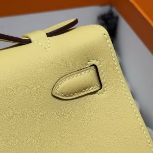 Hermes Kelly Pochette Handmade In Swift Calfskin Leather Silver Hardware 1Z Jaune Poussin - Image 14