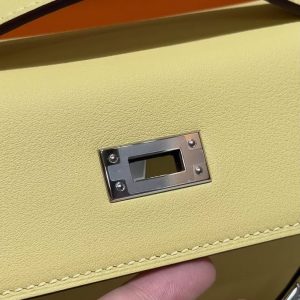 Hermes Kelly Pochette Handmade In Swift Calfskin Leather Silver Hardware 1Z Jaune Poussin - Image 13