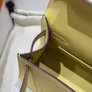 Hermes Kelly Pochette Handmade In Swift Calfskin Leather Silver Hardware 1Z Jaune Poussin - Image 10