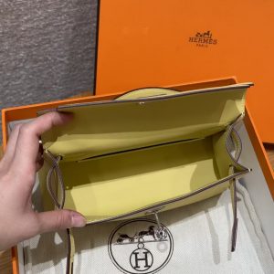 Hermes Kelly Pochette Handmade In Swift Calfskin Leather Silver Hardware 1Z Jaune Poussin - Image 8