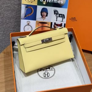 Hermes Kelly Pochette Handmade In Swift Calfskin Leather Silver Hardware 1Z Jaune Poussin - Image 6
