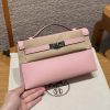 Hermes Kelly Pochette Handmade In Swift Calfskin Leather Silver Hardware 3Q Rose Sakura