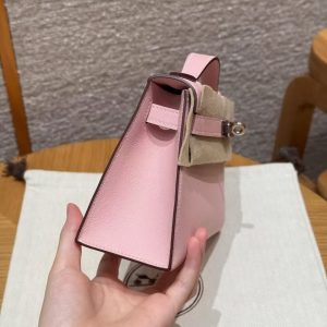Hermes Kelly Pochette Handmade In Swift Calfskin Leather Silver Hardware 3Q Rose Sakura - Image 18