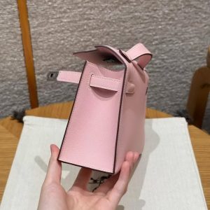 Hermes Kelly Pochette Handmade In Swift Calfskin Leather Silver Hardware 3Q Rose Sakura - Image 16