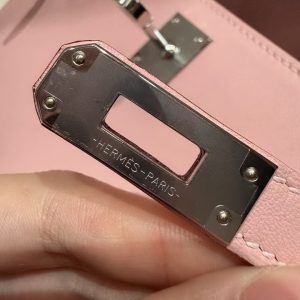 Hermes Kelly Pochette Handmade In Swift Calfskin Leather Silver Hardware 3Q Rose Sakura - Image 14