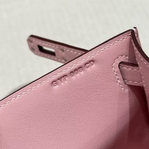 Hermes Kelly Pochette Handmade In Swift Calfskin Leather Silver Hardware 3Q Rose Sakura - Image 13