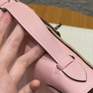 Hermes Kelly Pochette Handmade In Swift Calfskin Leather Silver Hardware 3Q Rose Sakura - Image 9