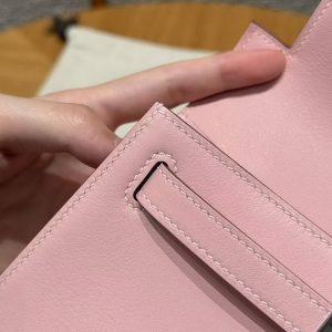 Hermes Kelly Pochette Handmade In Swift Calfskin Leather Silver Hardware 3Q Rose Sakura - Image 8