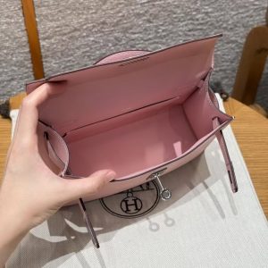 Hermes Kelly Pochette Handmade In Swift Calfskin Leather Silver Hardware 3Q Rose Sakura - Image 7