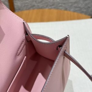 Hermes Kelly Pochette Handmade In Swift Calfskin Leather Silver Hardware 3Q Rose Sakura - Image 6