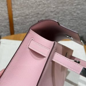 Hermes Kelly Pochette Handmade In Swift Calfskin Leather Silver Hardware 3Q Rose Sakura - Image 5