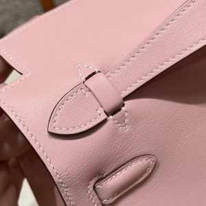 Hermes Kelly Pochette Handmade In Swift Calfskin Leather Silver Hardware 3Q Rose Sakura - Image 4
