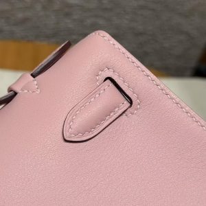 Hermes Kelly Pochette Handmade In Swift Calfskin Leather Silver Hardware 3Q Rose Sakura - Image 3