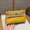 Hermes Kelly Pochette Handmade In Swift Calfskin Leather Silver Hardware 9D Jaune Amber