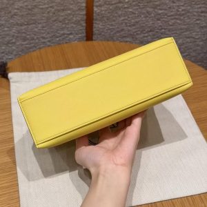 Hermes Kelly Pochette Handmade In Swift Calfskin Leather Silver Hardware 9R Lime - Image 15