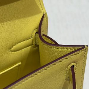 Hermes Kelly Pochette Handmade In Swift Calfskin Leather Silver Hardware 9R Lime - Image 7