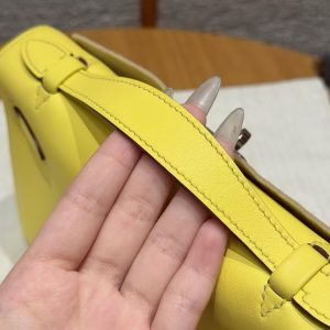 Hermes Kelly Pochette Handmade In Swift Calfskin Leather Silver Hardware 9R Lime - Image 5