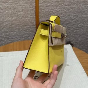 Hermes Kelly Pochette Handmade In Swift Calfskin Leather Silver Hardware B4 Sun - Image 22