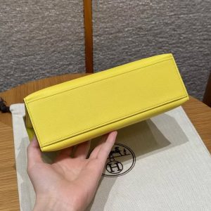 Hermes Kelly Pochette Handmade In Swift Calfskin Leather Silver Hardware B4 Sun - Image 20