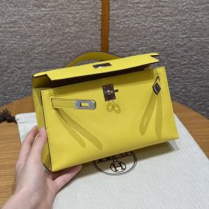 Hermes Kelly Pochette Handmade In Swift Calfskin Leather Silver Hardware B4 Sun - Image 15