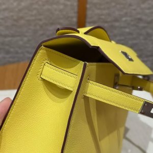 Hermes Kelly Pochette Handmade In Swift Calfskin Leather Silver Hardware B4 Sun - Image 12