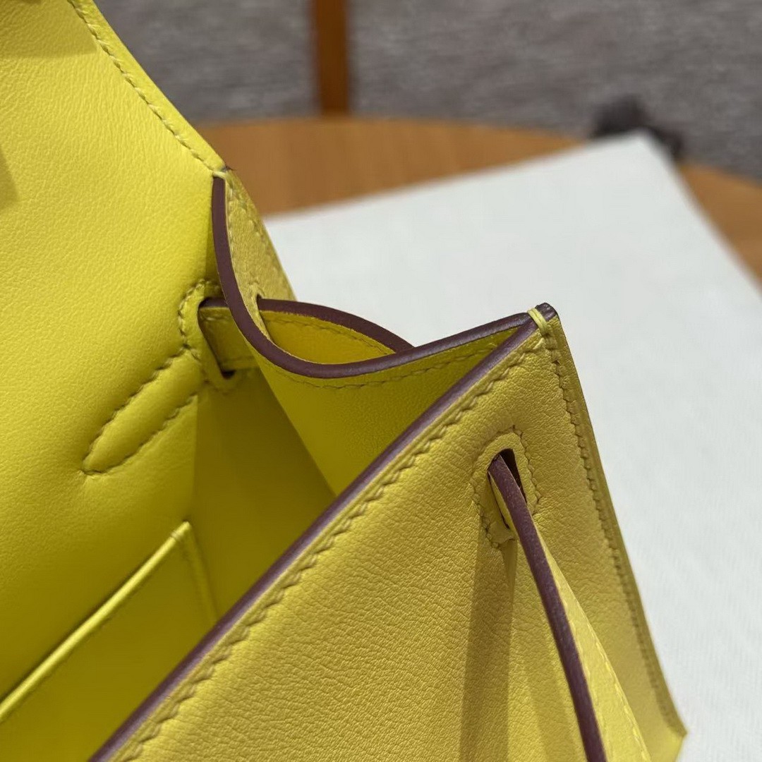 Hermes Kelly Pochette Handmade In Swift Calfskin Leather Silver Hardware B4 Sun - Image 11