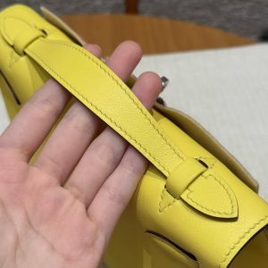 Hermes Kelly Pochette Handmade In Swift Calfskin Leather Silver Hardware B4 Sun - Image 9
