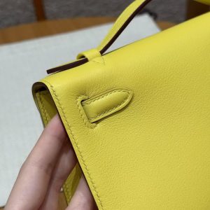 Hermes Kelly Pochette Handmade In Swift Calfskin Leather Silver Hardware B4 Sun - Image 8