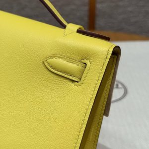Hermes Kelly Pochette Handmade In Swift Calfskin Leather Silver Hardware B4 Sun - Image 7