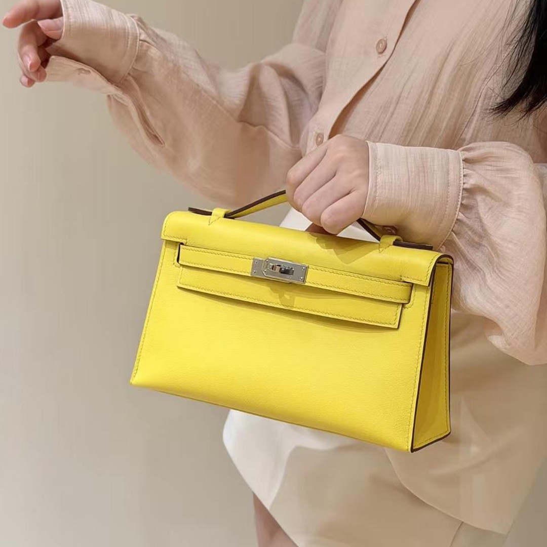 Hermes Kelly Pochette Handmade In Swift Calfskin Leather Silver Hardware B4 Sun - Image 4