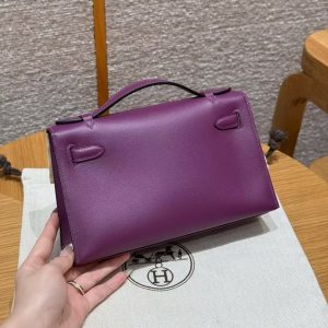 Hermes Kelly Pochette Handmade In Swift Calfskin Leather Silver Hardware P9 Anemone - Image 2