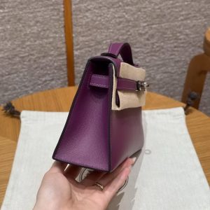 Hermes Kelly Pochette Handmade In Swift Calfskin Leather Silver Hardware P9 Anemone - Image 22