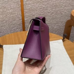 Hermes Kelly Pochette Handmade In Swift Calfskin Leather Silver Hardware P9 Anemone - Image 21