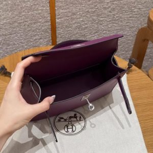 Hermes Kelly Pochette Handmade In Swift Calfskin Leather Silver Hardware P9 Anemone - Image 19