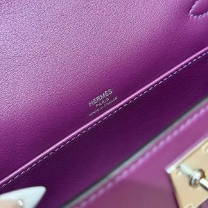 Hermes Kelly Pochette Handmade In Swift Calfskin Leather Silver Hardware P9 Anemone - Image 18