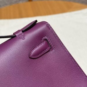 Hermes Kelly Pochette Handmade In Swift Calfskin Leather Silver Hardware P9 Anemone - Image 15