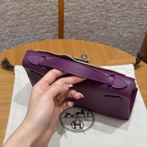 Hermes Kelly Pochette Handmade In Swift Calfskin Leather Silver Hardware P9 Anemone - Image 14