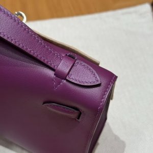 Hermes Kelly Pochette Handmade In Swift Calfskin Leather Silver Hardware P9 Anemone - Image 12