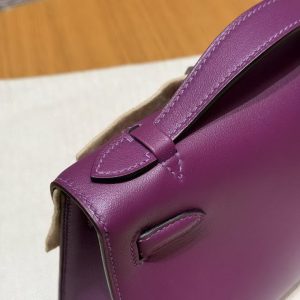 Hermes Kelly Pochette Handmade In Swift Calfskin Leather Silver Hardware P9 Anemone - Image 11