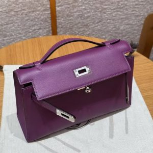 Hermes Kelly Pochette Handmade In Swift Calfskin Leather Silver Hardware P9 Anemone - Image 10
