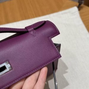 Hermes Kelly Pochette Handmade In Swift Calfskin Leather Silver Hardware P9 Anemone - Image 8