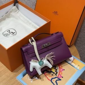 Hermes Kelly Pochette Handmade In Swift Calfskin Leather Silver Hardware P9 Anemone - Image 7