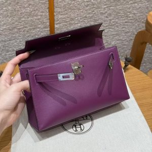 Hermes Kelly Pochette Handmade In Swift Calfskin Leather Silver Hardware P9 Anemone - Image 6